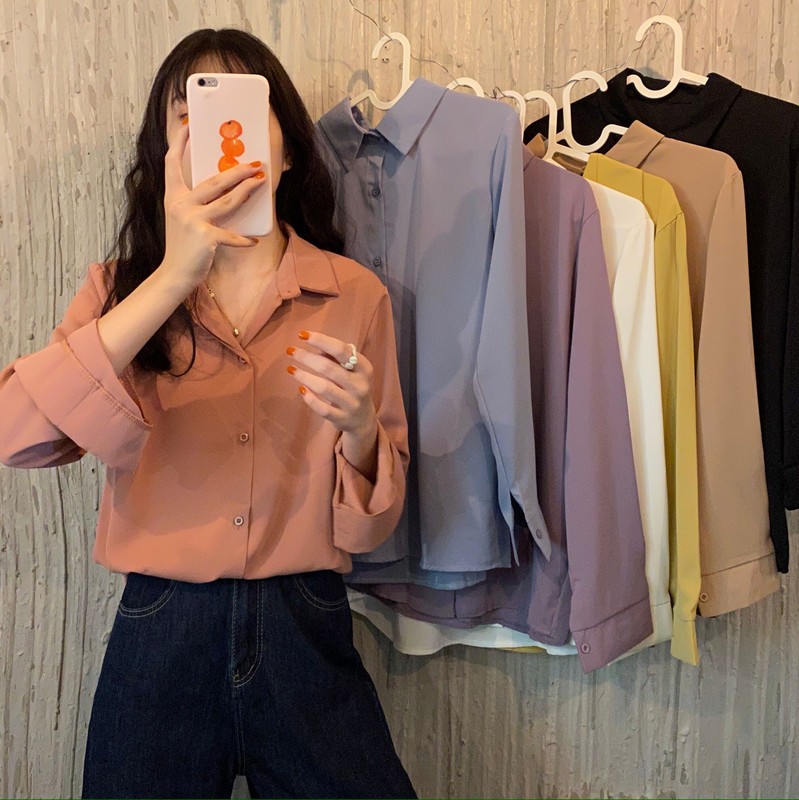 Real-price real shot New sweet and salty chic, lazy, loose, casual, all-match, outside and inside shirts