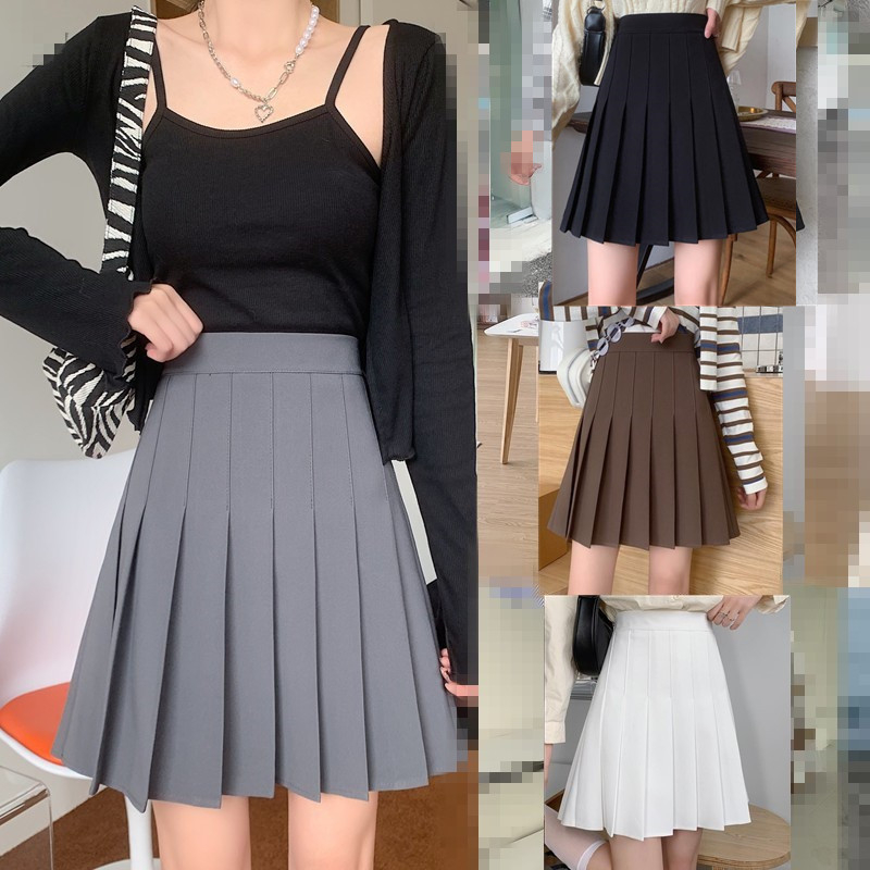 Regular pleated skirt women's skirt spring and summer high waist slimming short skirt gray lengthened a-line skirt