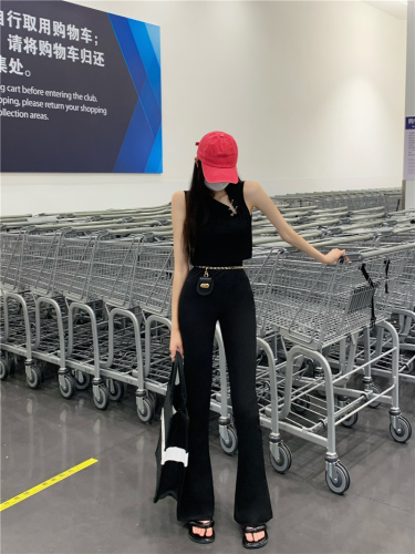 Real shooting, real price, cool, hot girl, hollow out pin, exposed navel, sleeveless top + high waist, hanging feeling, waist bag, speaker mop pants