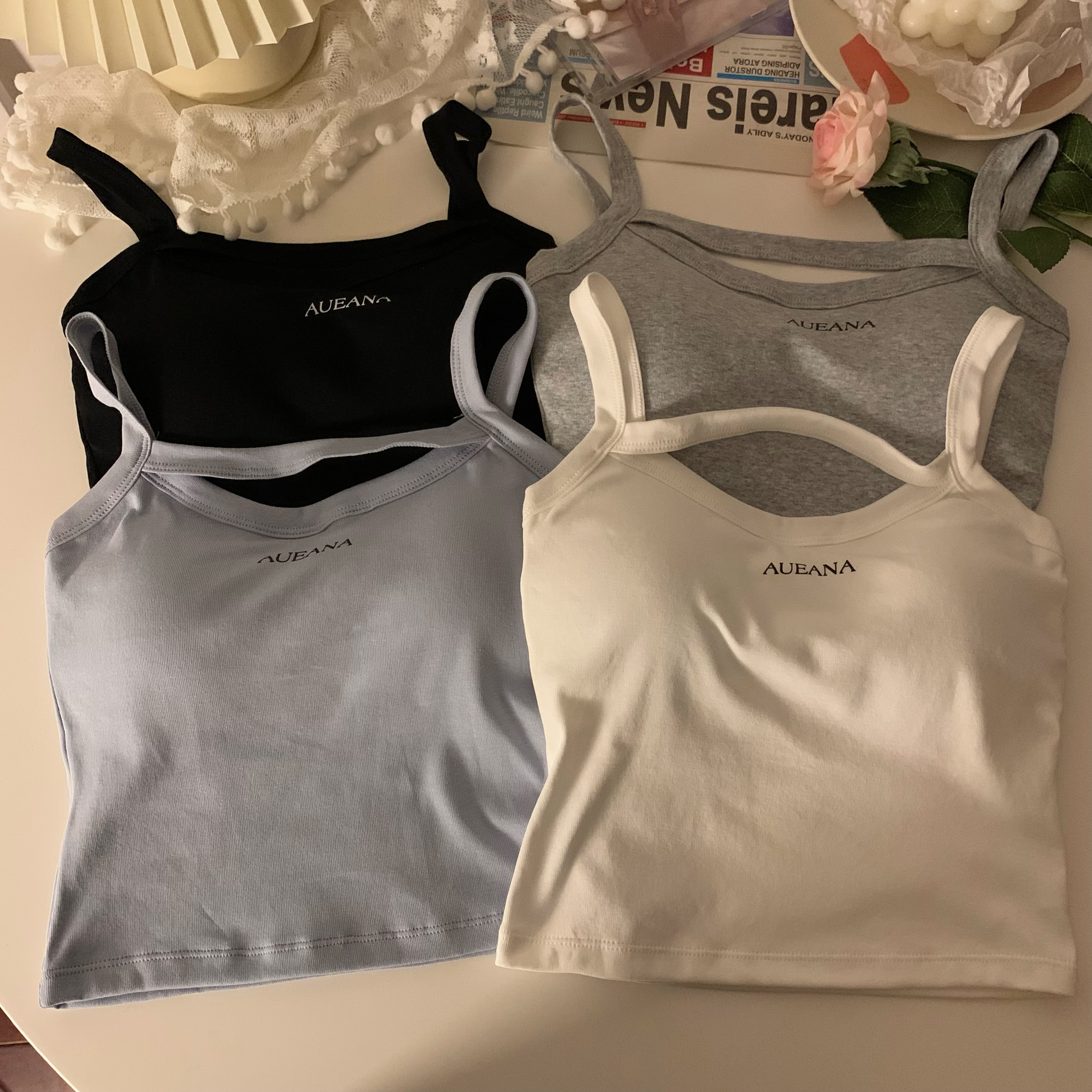 Real price real shot printed letters with chest pad sleeveless vest Korean version of the wild slim blue tube top camisole
