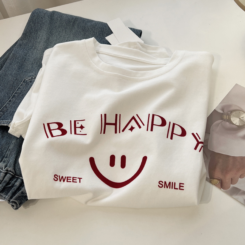 Official picture Cotton thread collar New cotton short-sleeved t-shirt female print
