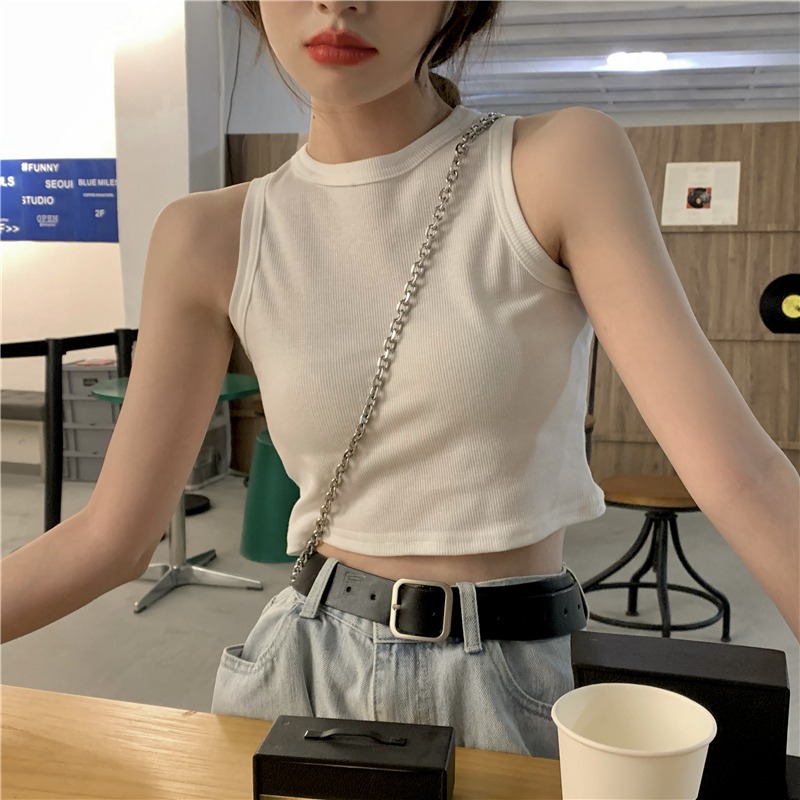 Thread vest women's inner wear short summer net red design, hot girl bottomed top, outer wear