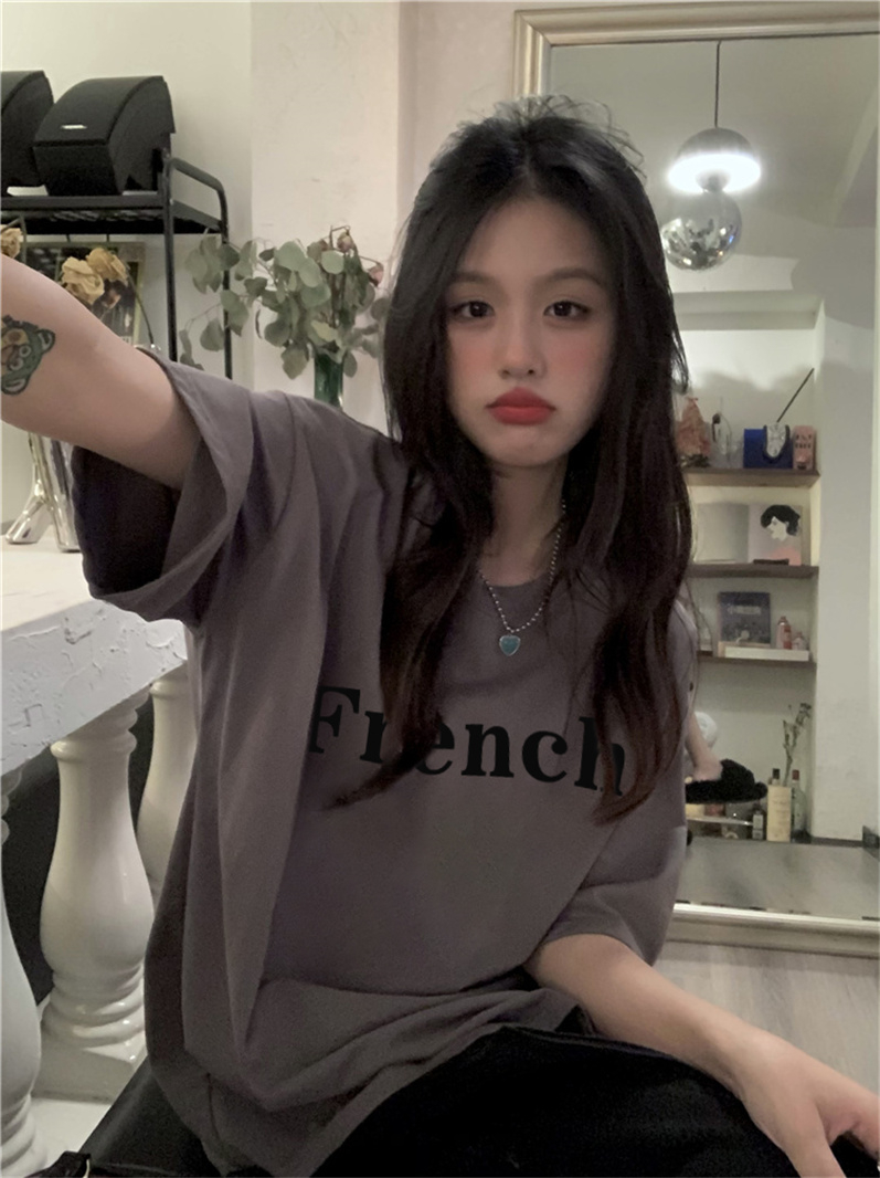 Real price pure cotton wrap collar 2023 summer new 200g pure cotton pull shoulder strip pure cotton short-sleeved T-shirt
