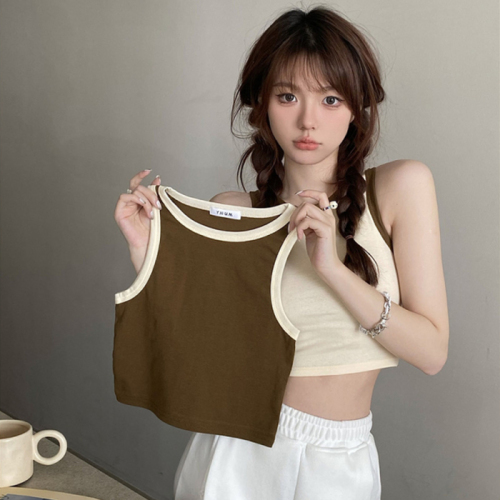 Fixed cup with chest pad pure cotton color matching beautiful back vest inside and outside wear sleeveless bottoming top