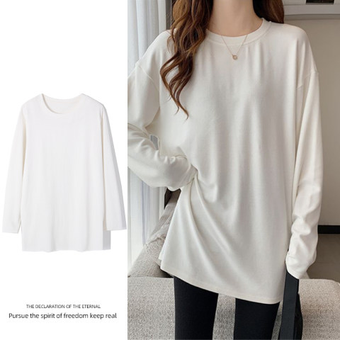 Fat MM200 catties plus size women's clothing 2022 autumn and winter German velvet new white long-sleeved T-shirt bottoming shirt