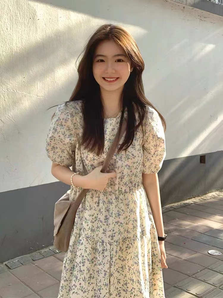 2023 New Summer Women's Tea Break Platycodon French Floral Dress Women's Spring Chic Long Skirt