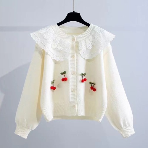 Gentle style doll neck knitted cardigan women's 2022 early autumn new Korean loose outer wear age reducing sweater small coat