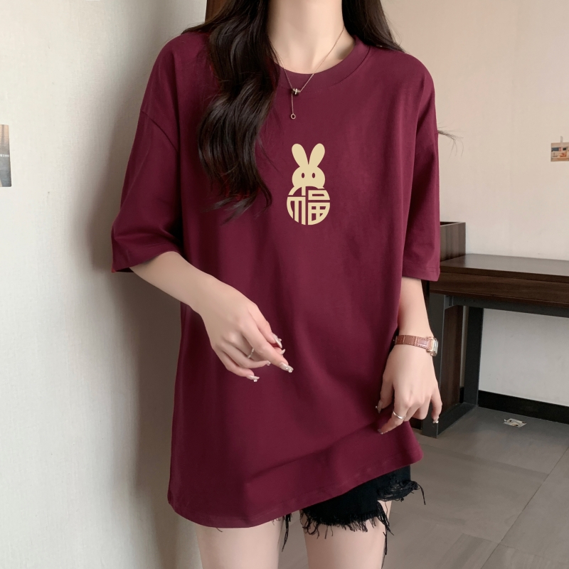 Real shot-summer dress 100% cotton 200g combed cotton cartoon short-sleeved T-shirt for women