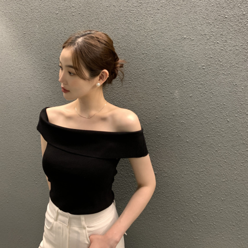 Korean chic summer small sexy straight neck sweater top