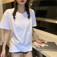 Real photo real price ~ New Korean version of all-purpose men's and women's lovers solid round neck loose show thin Pullover T-shirt