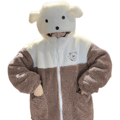 Lamb cashmere bear ear lamb wool coat female winter loose Plush thickened