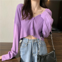 New version of Korean style slim fit short V-Neck long sleeve T-shirt
