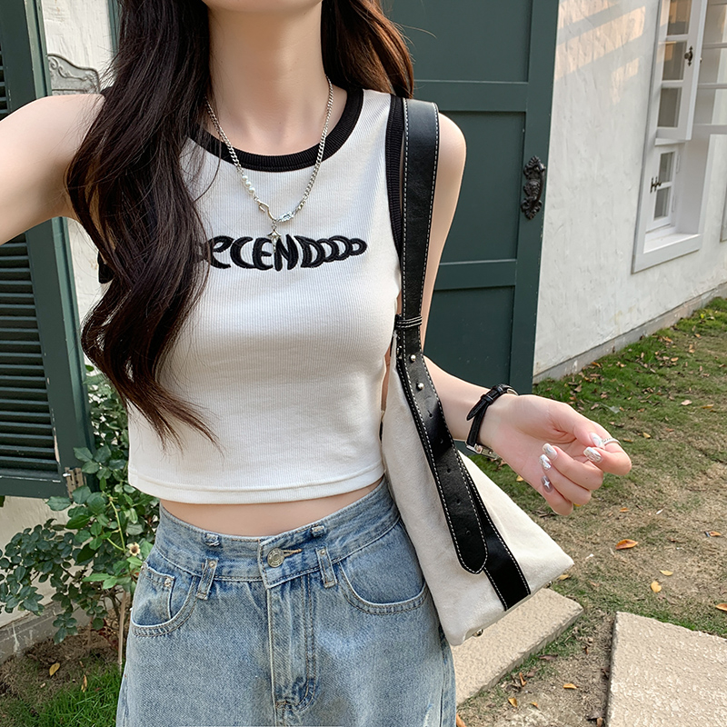 Real shot of pure cotton thread small camisole women's inner and outer wear summer short-sleeved T-shirt short top