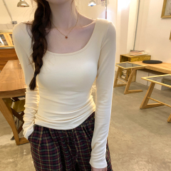 Women's Long-Sleeve T-Shirt with Square Collar and Bralette, 2024 New Trendy Top for Innerwear