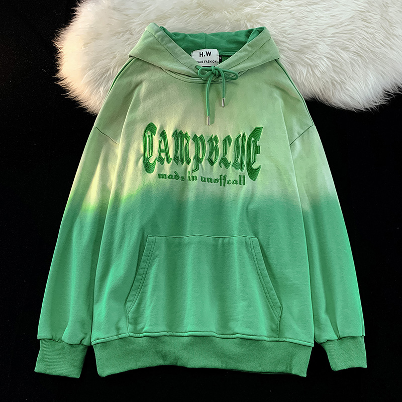 Big fish scale 260g 100% polyester thin sweatshirt women's hooded print + embroidery back strip double hood