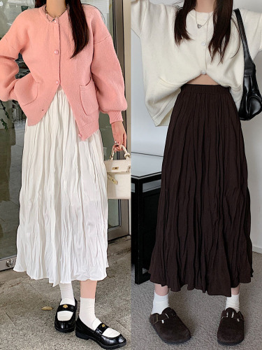 Real shooting real price autumn new Korean version of the college style pleated skirt high waist thin a-line skirt fairy skirt skirt female