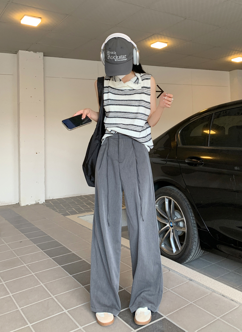 Real shooting real price ~ Korean version of the new all-match casual comfortable straight tube drape sense straps high waist wide leg pants