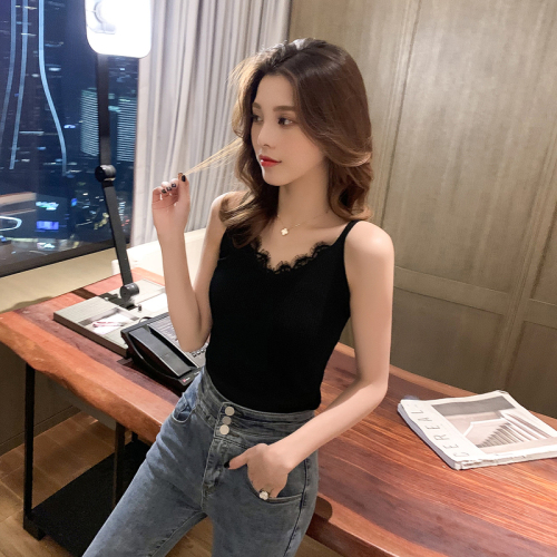 White lace splicing suspender sexy ice silk vest women's early spring new Korean bottoming versatile top