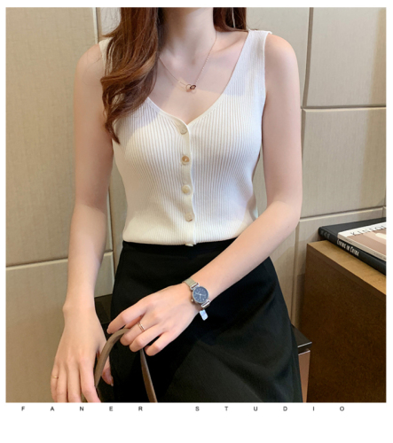 Vest women's summer neck white small suspender with thin ice silk knitting bottoming shirt sexy sleeveless top