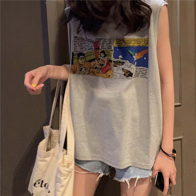 Real price ~ relaxed lazy style front and back printed sleeveless T-shirt