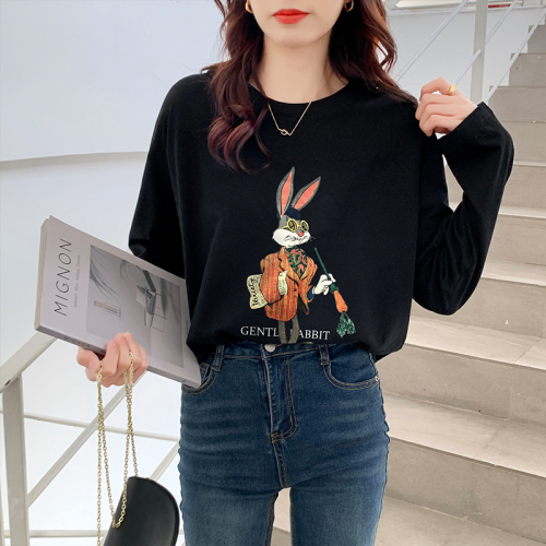 Real shooting real price early autumn cotton long-sleeved bottoming shirt women's Korean version loose and foreign style with round neck net red t-shirt top