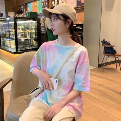 Korean loose short sleeve t-shirt female student Hong Kong style retro half sleeve T-shirt top bottom coat