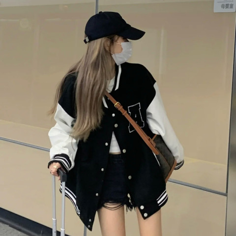 2022 baseball uniform women's velvet autumn and winter ins tide Korean version tide all-match fashion jacket bf lazy wind couple