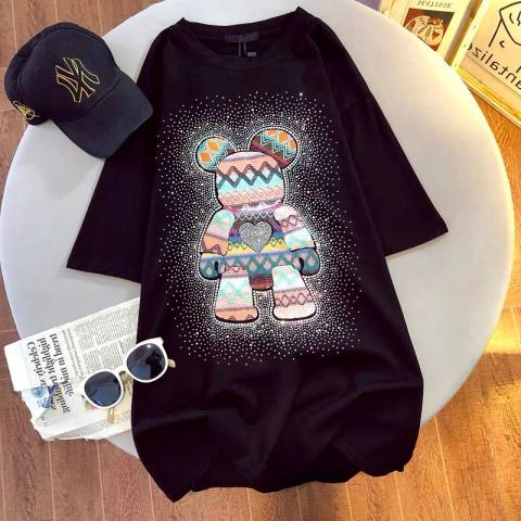 Heavy industry hot drill high-end short sleeve T-shirt women's wear 2022 new summer loose large half sleeve women's fashion brand