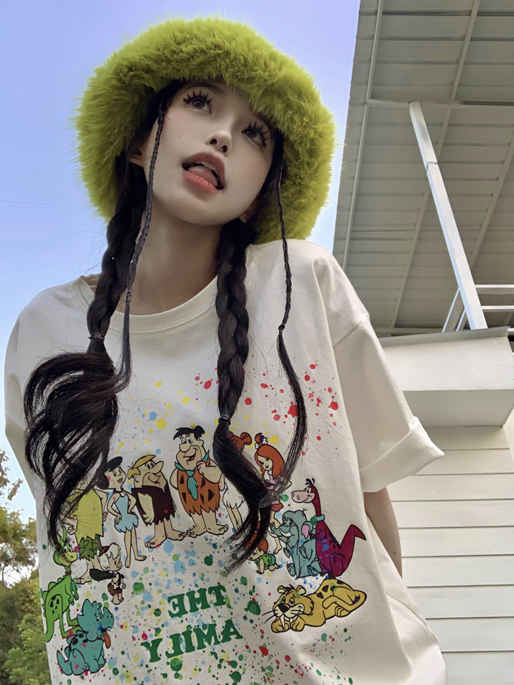Real shot real price person who picks the stars American cartoon couple short-sleeved T-shirt boys and girls loose half-sleeved T-shirt