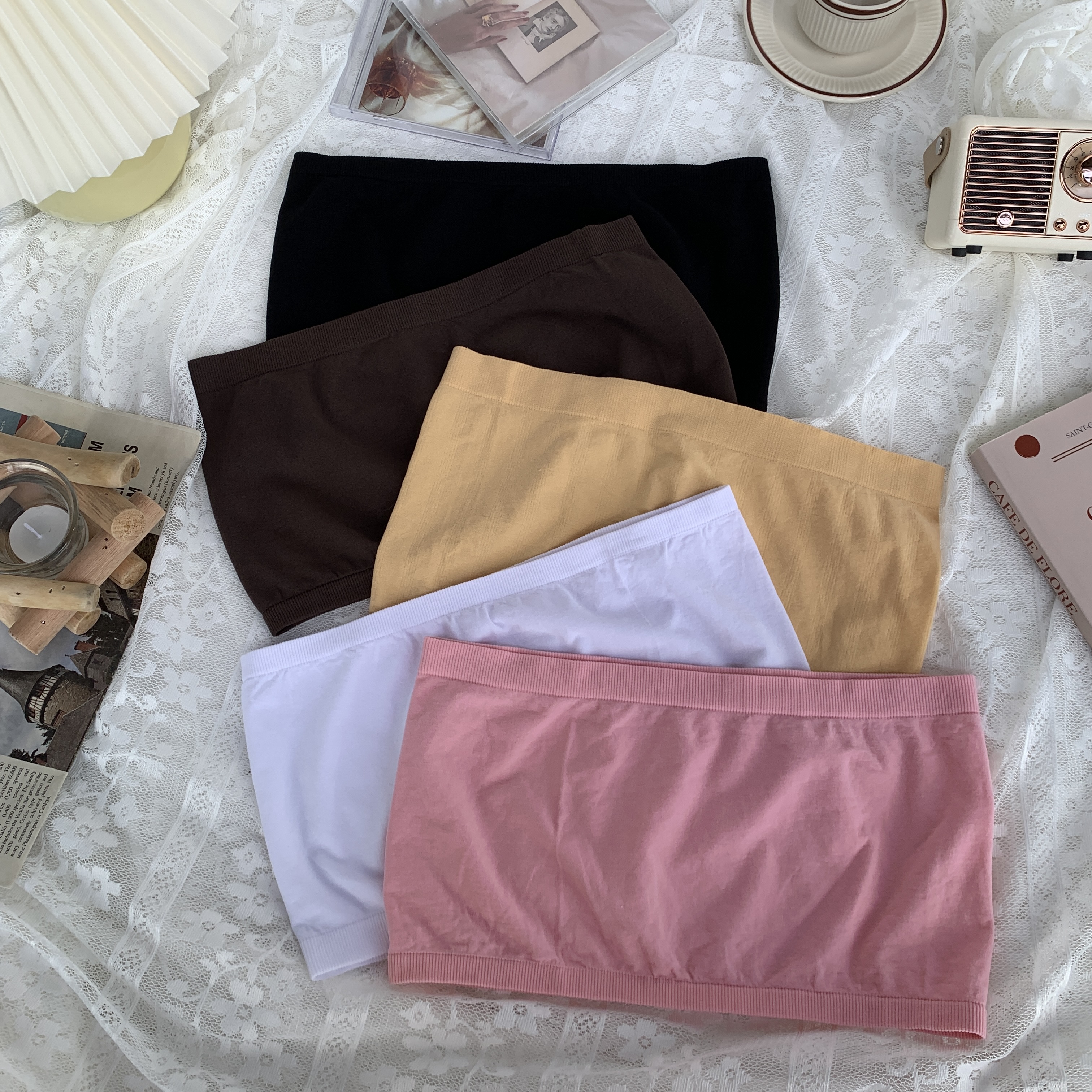 Real shooting and real price summer versatile solid color anti light seamless one piece Strapless vest