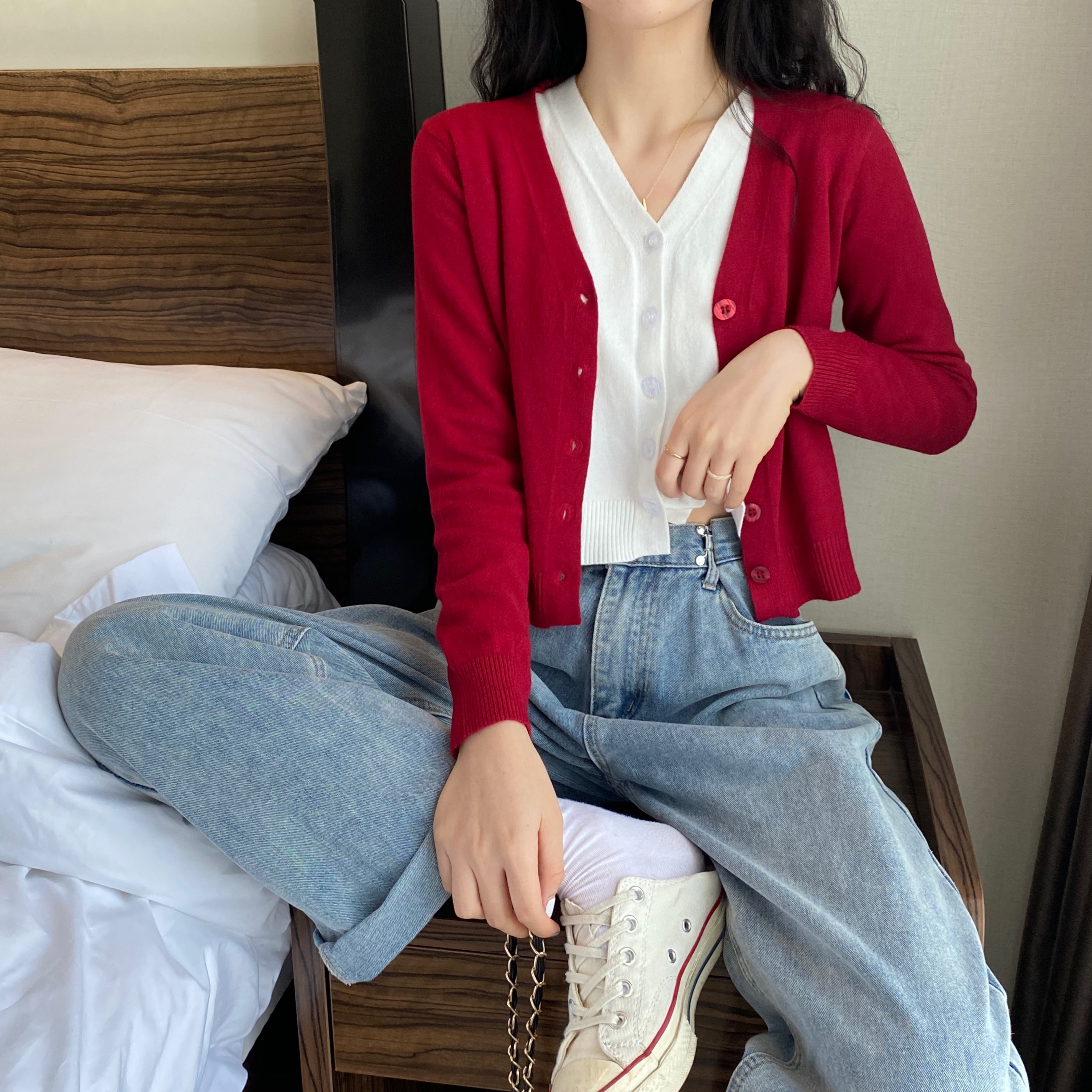 Real shooting and real price spring new style collar cardigan long sleeve small coat short style with sweater women's top