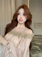 Lace One-Shoulder Tencel Dress Sweet and Youthful Top