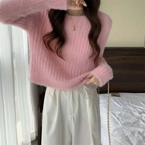 Real price autumn and winter new gentle style versatile loose soft waxy long sleeve short knitted sweater