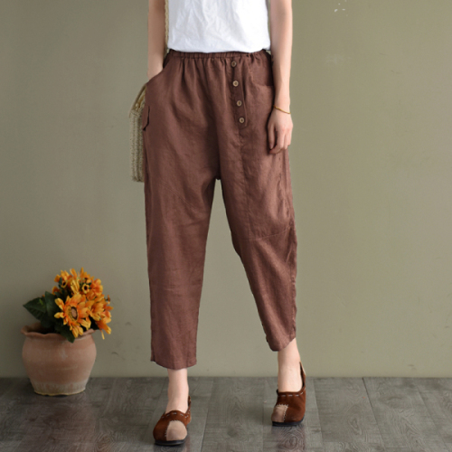 Linen pants women's loose size cotton and hemp small leg Harem Pants casual hemp dad radish pants summer thin