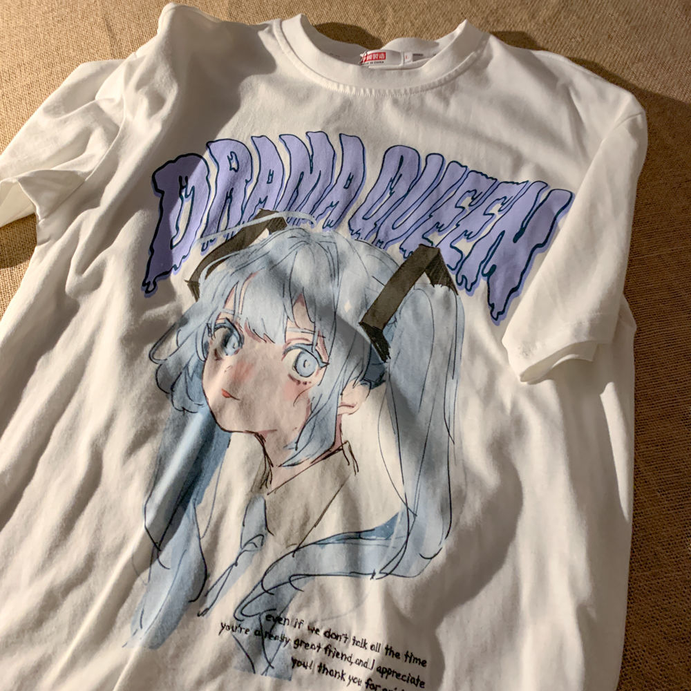 6535 Cotton Top Look Back and Smile Guochao New Product Anime Printing Two-dimensional Short-sleeved T-Shirt Trendy Versatile Couple