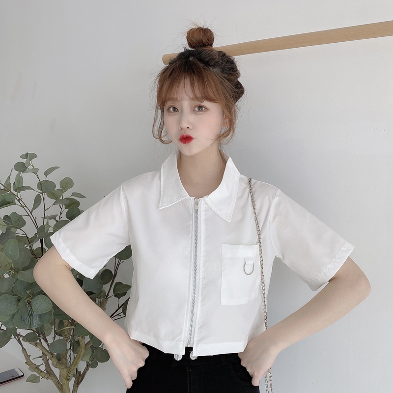 Real shot summer new shirt female design sense niche short top female