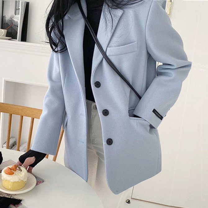 Small fresh single breasted woolen Suit Jacket Women's new Korean version small woolen Suit Jacket Large