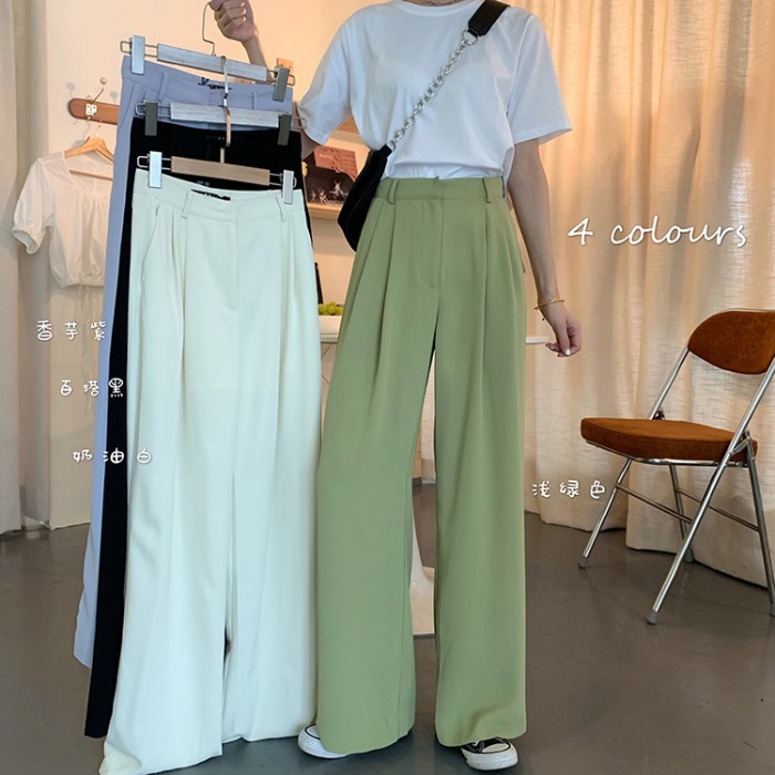 2021 summer thin high waist straight suit pants Korean version loose hanging feeling thin floor dragging white wide leg pants