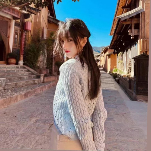 Brandymelville song Zuer's spring hollow out knitted long sleeve top cardigan BM solid color sweater women