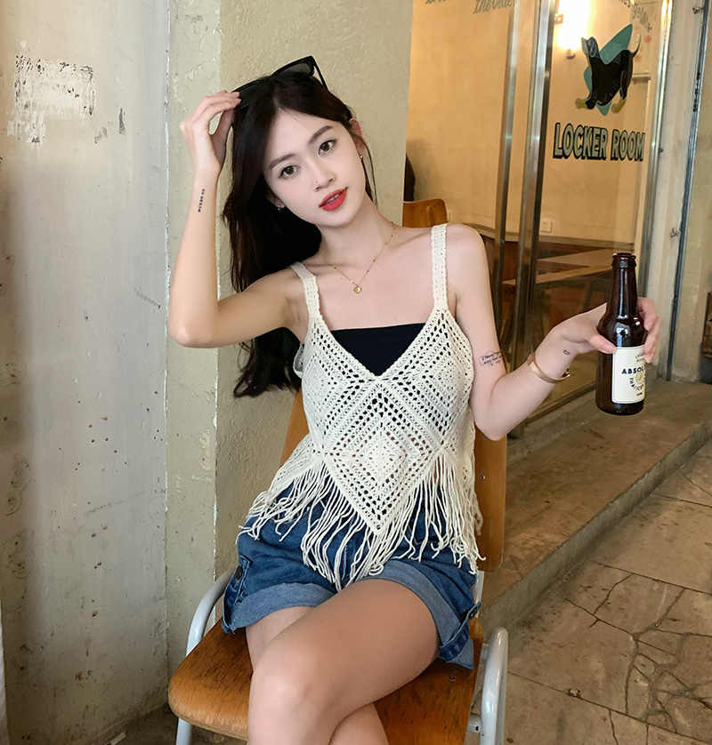 Design sense hollowed out small sling tassel vest female