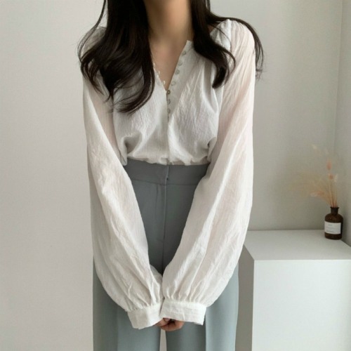 Chic long sleeve thin air conditioner shirt simple and loose shirt