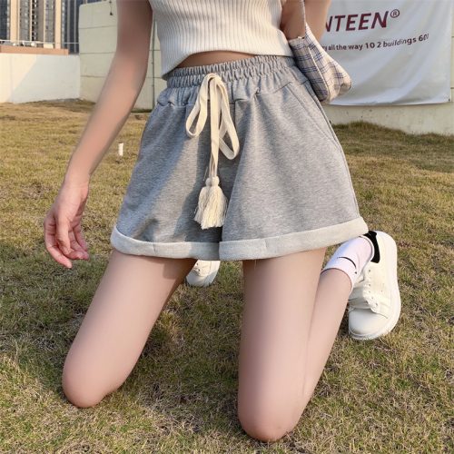 Real shot Nett 6535 Cotton Fish Scale Summer Dress Woven Belt Drawstring Shorts Female Wide Leg Pocket Popular