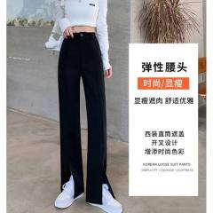 Black front split suit pants women's drooping feeling high waist thin split wide leg pants straight tube loose floor pants spring and summer