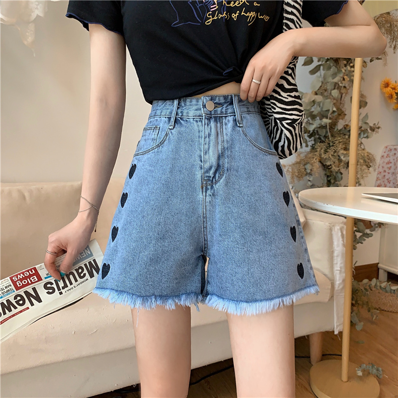 New embroidered love denim shorts for women in summer