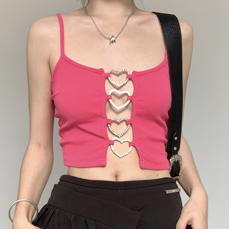 shemoda sexy hollow heart buckle camisole female 2023 summer slim fit hot girl short top