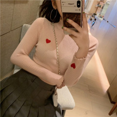 實拍半高領針織愛心修身打底套頭毛衣實價