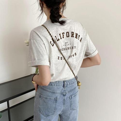 Simple letter printing white t-shirt women's loose thin section pure cotton short-sleeved casual top