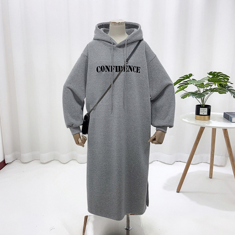 190g big sweater double layer hat South Korea chic autumn and winter simple casual dress Women's 22 new bathroom dress