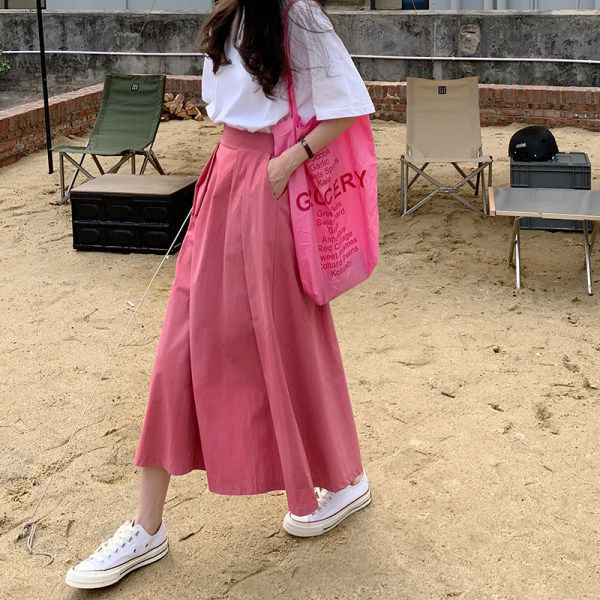 Summer new Japanese skirt women's mid-length a-line skirt high waist slim umbrella skirt students all-match skirt