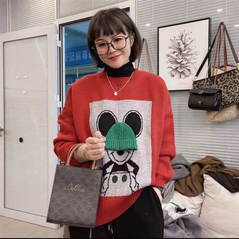 New 2021 early autumn chic cartoon cute Mickey jacquard lazy sweater temperament loose sweater